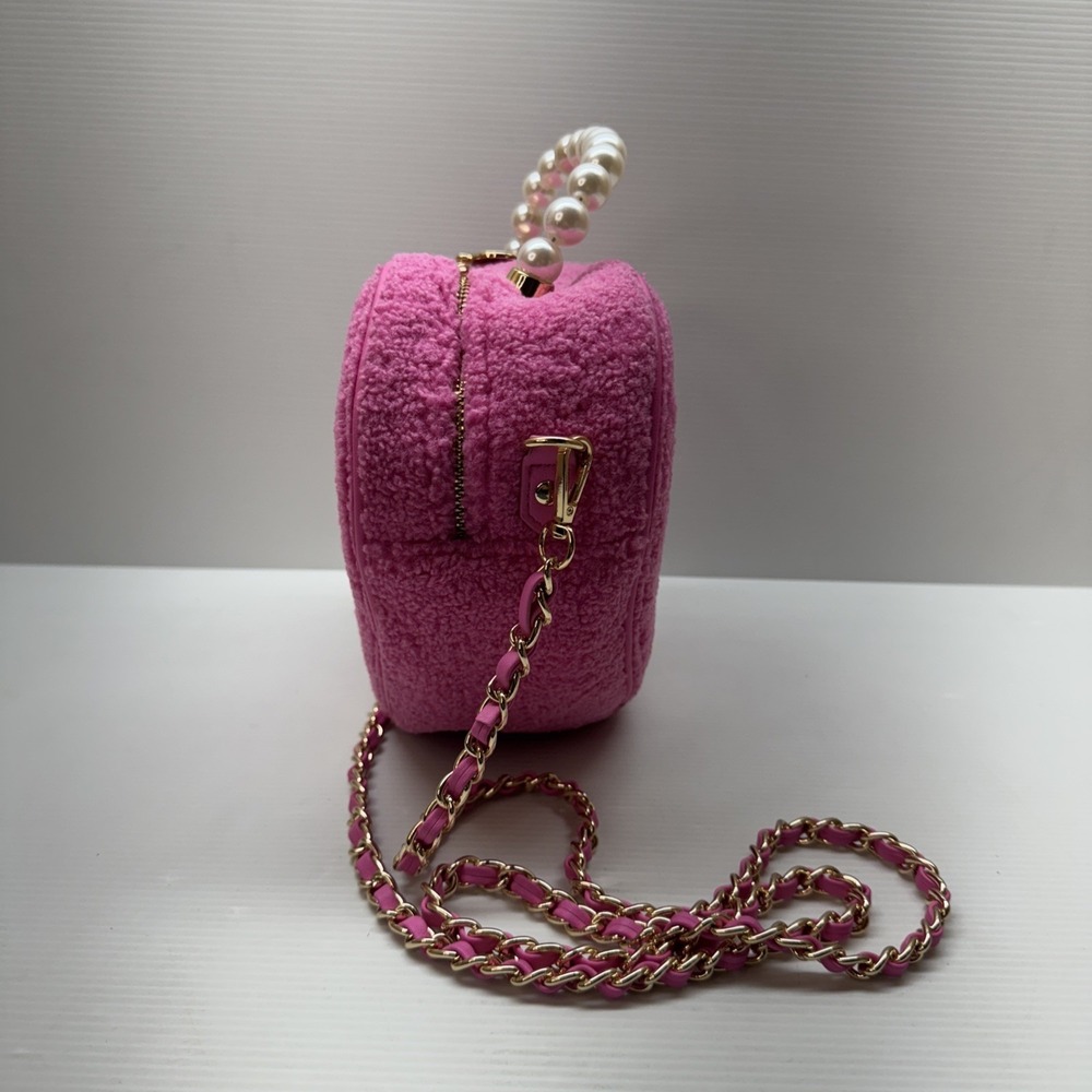 Barbie Our Universe Heart Figural Pink Sherpa Crossbody Bag - Picture 2 of 10